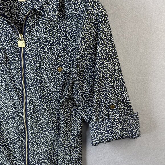 Michael Kors MK Blouse Top Womens Size L Paisley Floral Full Zip Roll Tab Travel - Picture 8 of 12